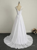 Appliques V-Neck Lace-Up Chiffon Wedding Dress