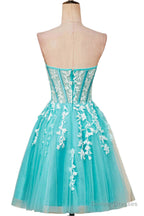 Aqua Blue Strapless A-Line Short Homecoming Dress with Appliques