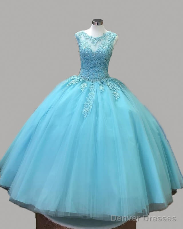 Aqua Blue Tulle Quinceanera Dresses Lace Appqliues Main image