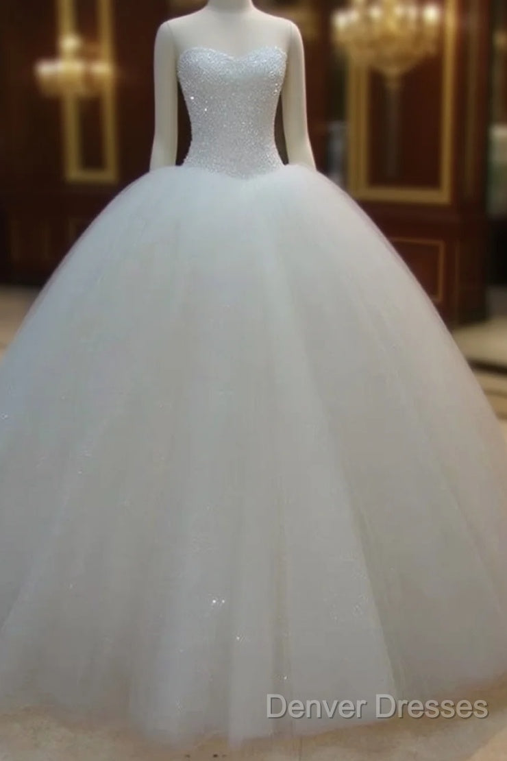 Arabic Sequin Ball Gown Tulle Sweetheart White Wedding Dress
