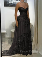 Aristocratic A-line Sweetheart Appliques Lace Sweep Train Chiffon Corset Prom Dress
