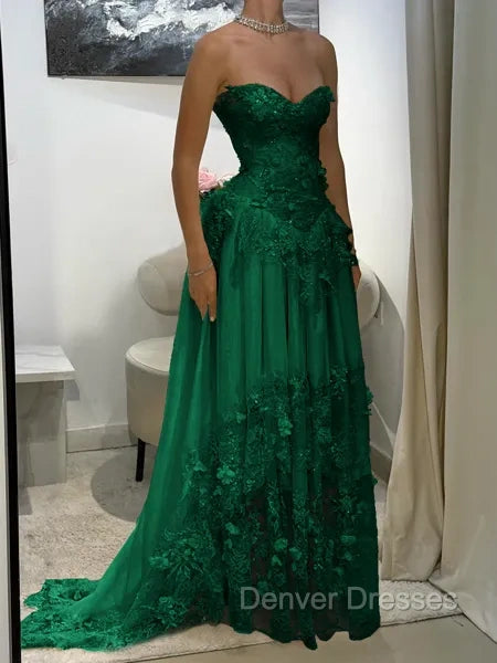 Aristocratic A-line Sweetheart Appliques Lace Sweep Train Chiffon Corset Prom Dress