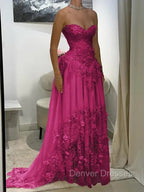 Aristocratic A-line Sweetheart Appliques Lace Sweep Train Chiffon Corset Prom Dress