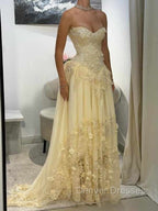 Aristocratic A-line Sweetheart Appliques Lace Sweep Train Chiffon Corset Prom Dress