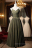 Army Green Satin Spaghetti Straps Pleats Prom Dress