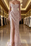 Pink Sheath Sequin Prom Dress Elegant Dress Formal Prom Floor Length Sleeveless Strapless Masquerade Dress