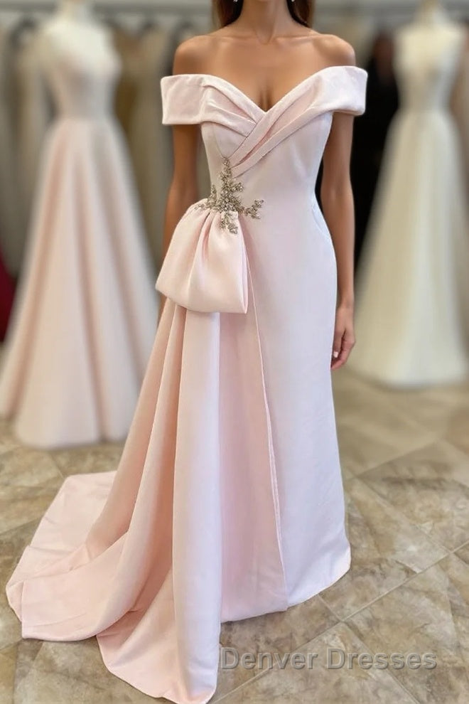 Pink Off-Shoulder Mermaid Satin Long Mother of Bride Dress Main image