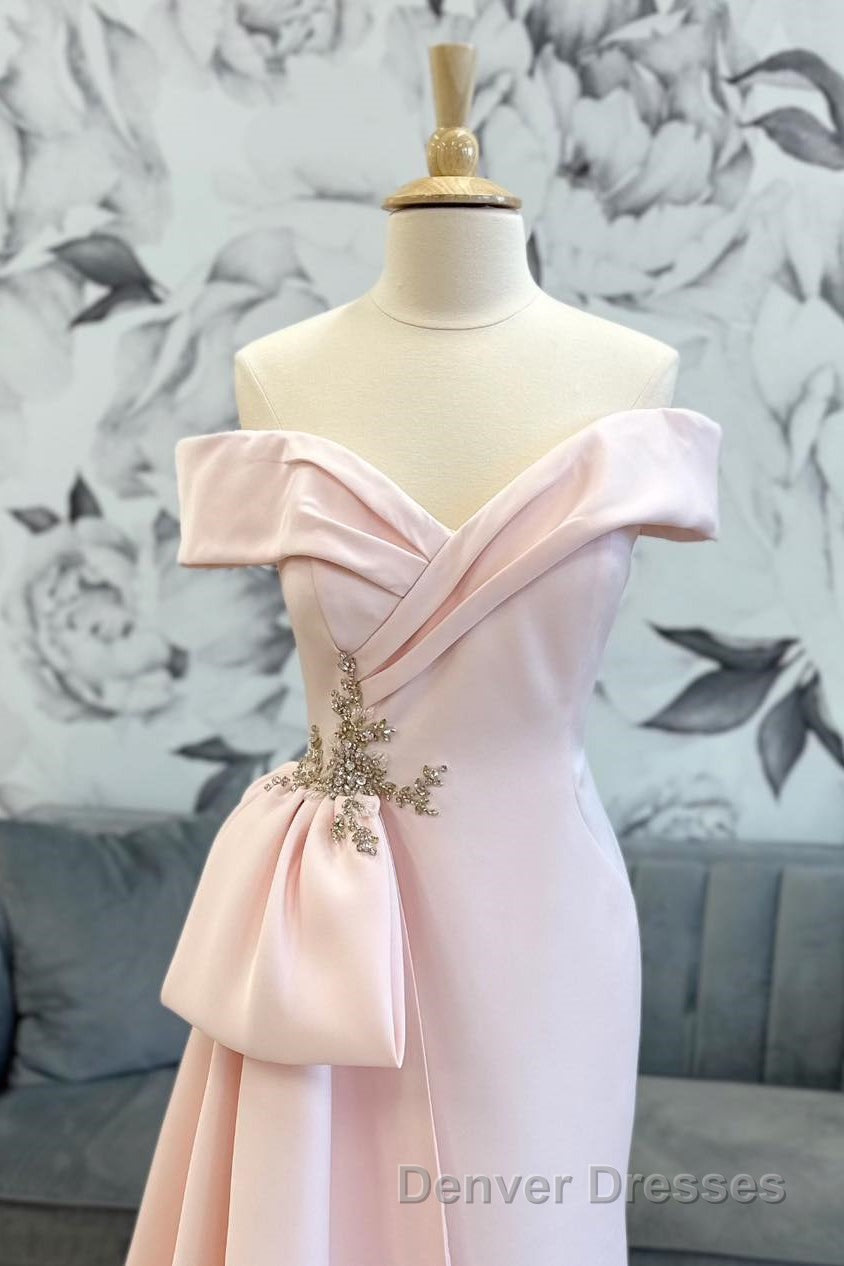 Pink Off-Shoulder Mermaid Satin Long Mother of Bride Dress Secondary image
