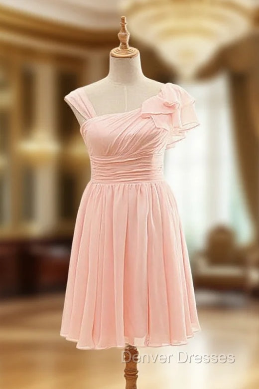 Asymmetrical Straps Pearl Pink Bridesmaid Dress Pearl Pink Party Dress Main image