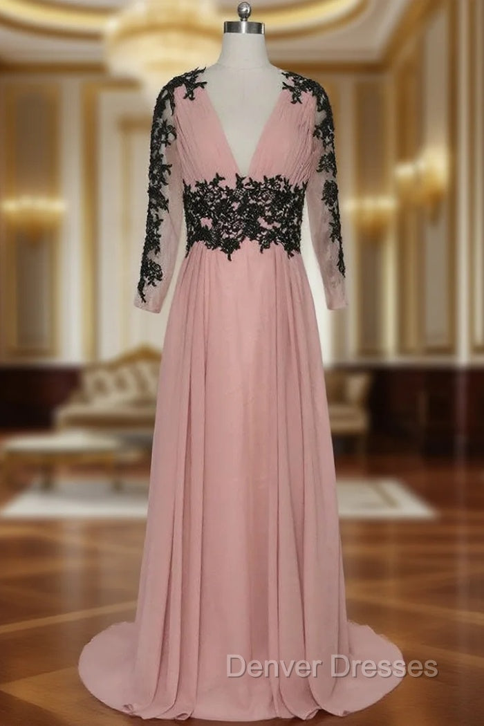 Attractive Long Evening Dress Deep V-neck Long Sleeves Mother of the Bride Dress Main image