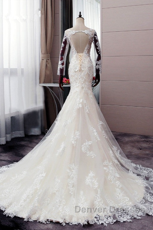 Autumn Long Sleevess Mermaid Lace appliques Ivory Wedding Dress Secondary image