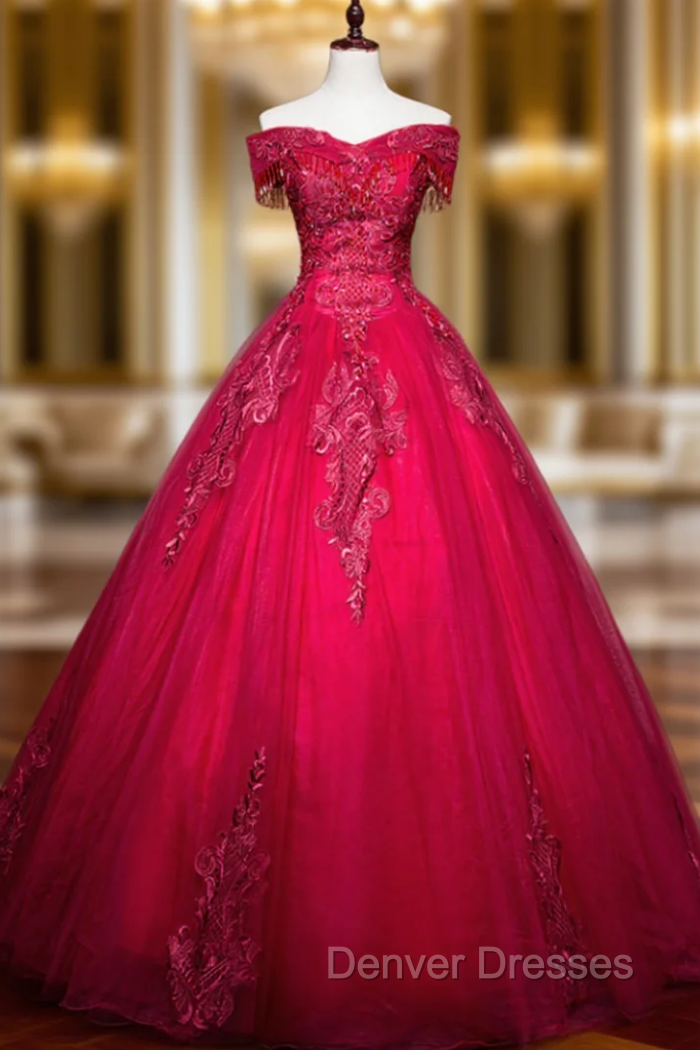 Available In Sizes 0-24 Burgundy Ball Gown Tulle Appliques Beading Quinceanera Dress Main image