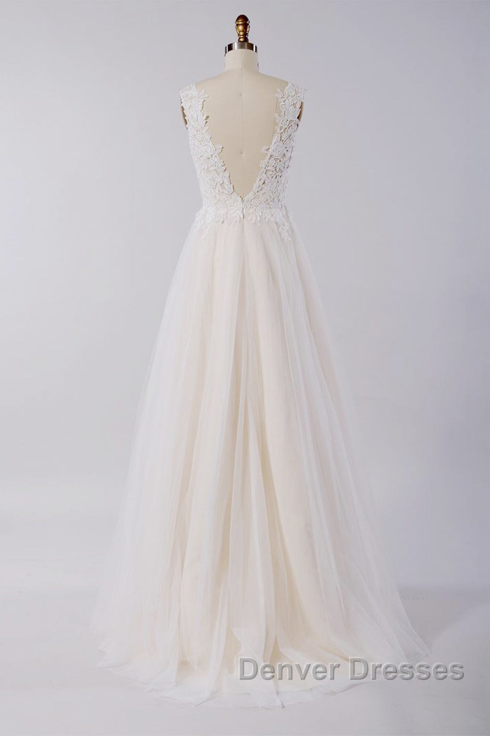 Awesome Long A-line Appliques Lace Tulle Open Back Wedding Dress