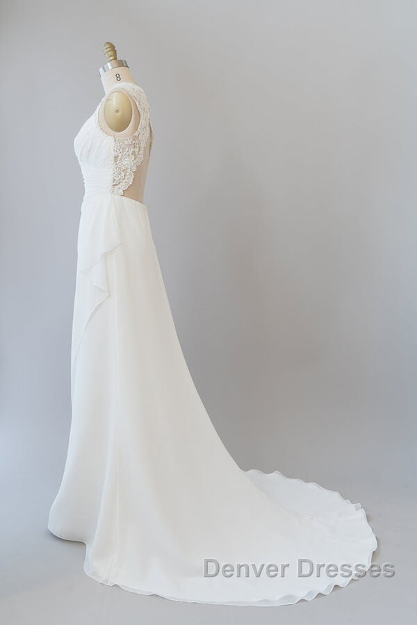 Awesome Long Sheath Lace Chiffon Backless Wedding Dress