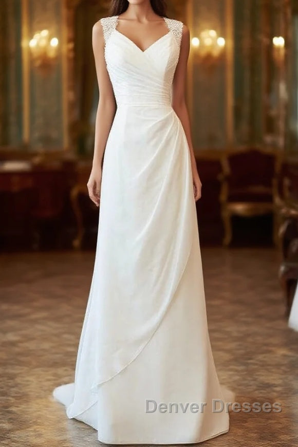 Awesome Long Sheath Lace Chiffon Backless Wedding Dress Main image