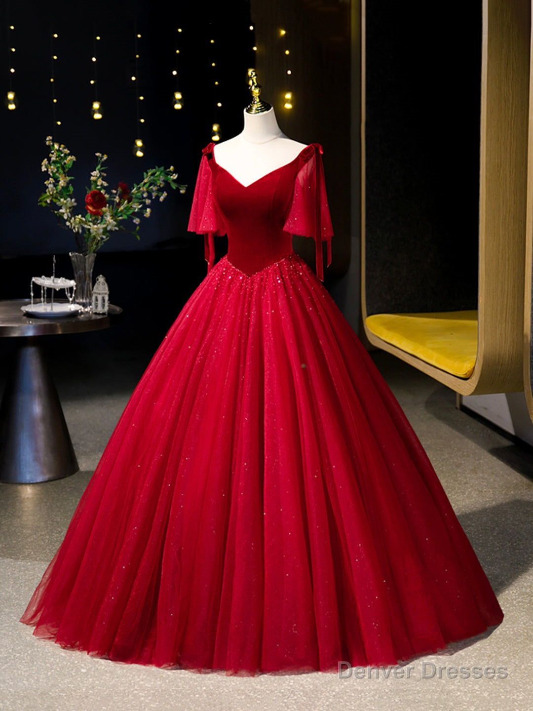 Burgundy Velvet Tulle Floor Length Formal Dress, Burgundy A-Line Evening Party Dress Main image