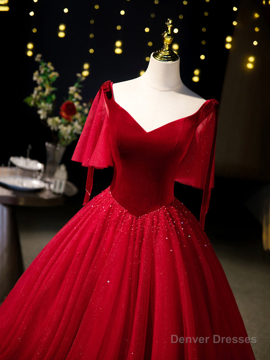 Burgundy Velvet Tulle Floor Length Formal Dress, Burgundy A-Line Evening Party Dress Secondary image