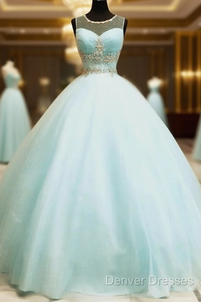 Baby Blue Tulle Scoop Neck Ball Gown Main image