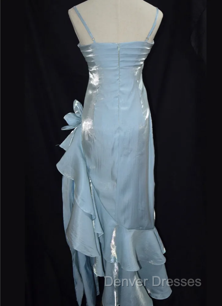 Baby Blue Vintage Floral Dress Asymmetrical Hem Prom Gown Secondary image