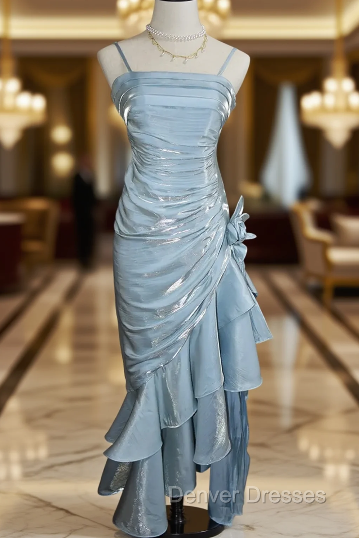 Baby Blue Vintage Floral Dress Asymmetrical Hem Prom Gown Main image