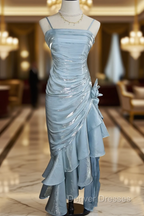 Baby Blue Vintage Floral Dress Asymmetrical Hem Prom Gown