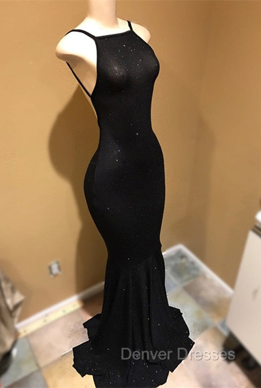Backless black prom Dress, sequins evening gowns