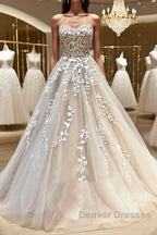 Backless Champagne Lace Wedding Dress, Backless Champagne Lace Formal Prom Evening Dress