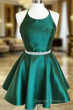 Backless Dark Green Short Prom Dress, Short Dark Green Formal Homecoming Dress