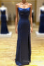 Backless Dark Navy Blue Long Prom Dress Evening Dress