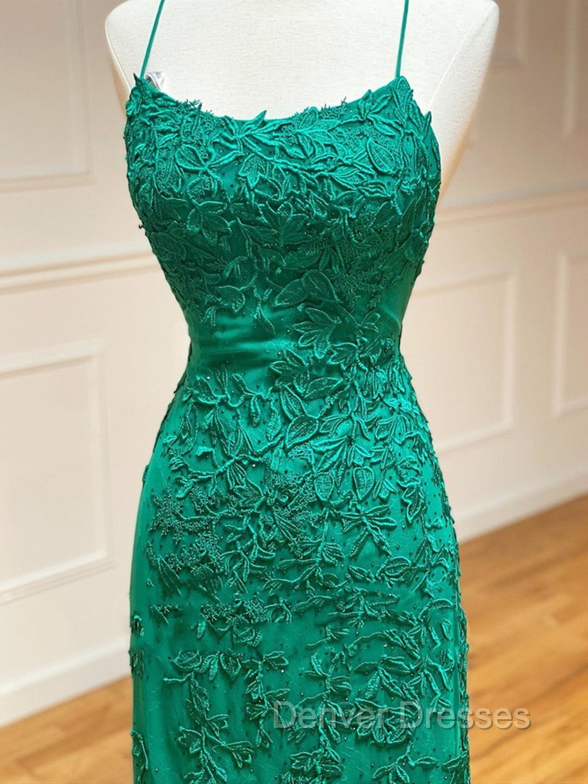 Backless Green Lace Mermaid Prom Dress, Open Back Mermaid Lace Formal Evening Dress