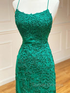 Backless Green Mermaid Lace Prom Dress, Open Back Green Lace Mermaid Formal Evening Dress