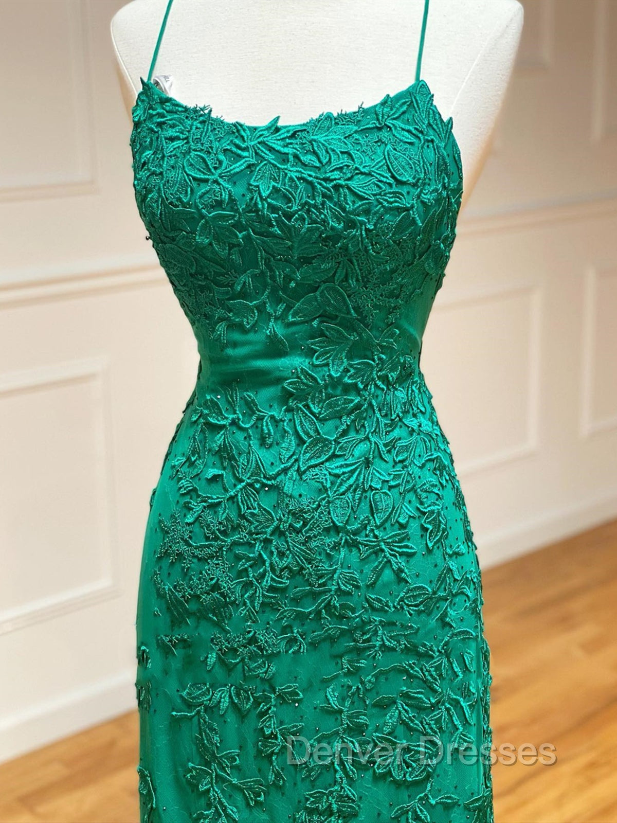 Backless Green Mermaid Lace Prom Dress, Open Back Green Lace Mermaid Formal Evening Dress