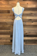 Backless Light Blue Chiffon Long Bridesmaid Dress