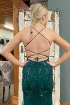 Backless Mermaid Green Lace Long Prom Dress Green Lace Formal Dress