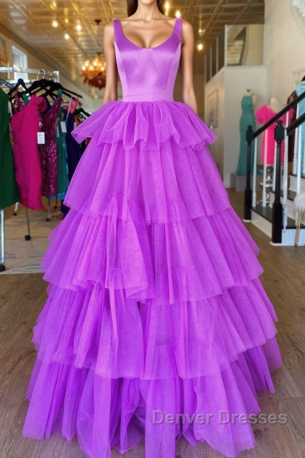 Backless Purple High Low Prom Dress, Open Back Purple High Low Formal Evening Dress Main image