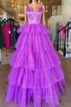 Backless Purple High Low Prom Dress, Open Back Purple High Low Formal Evening Dress