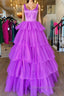 Backless Purple High Low Prom Dress, Open Back Purple High Low Formal Evening Dress