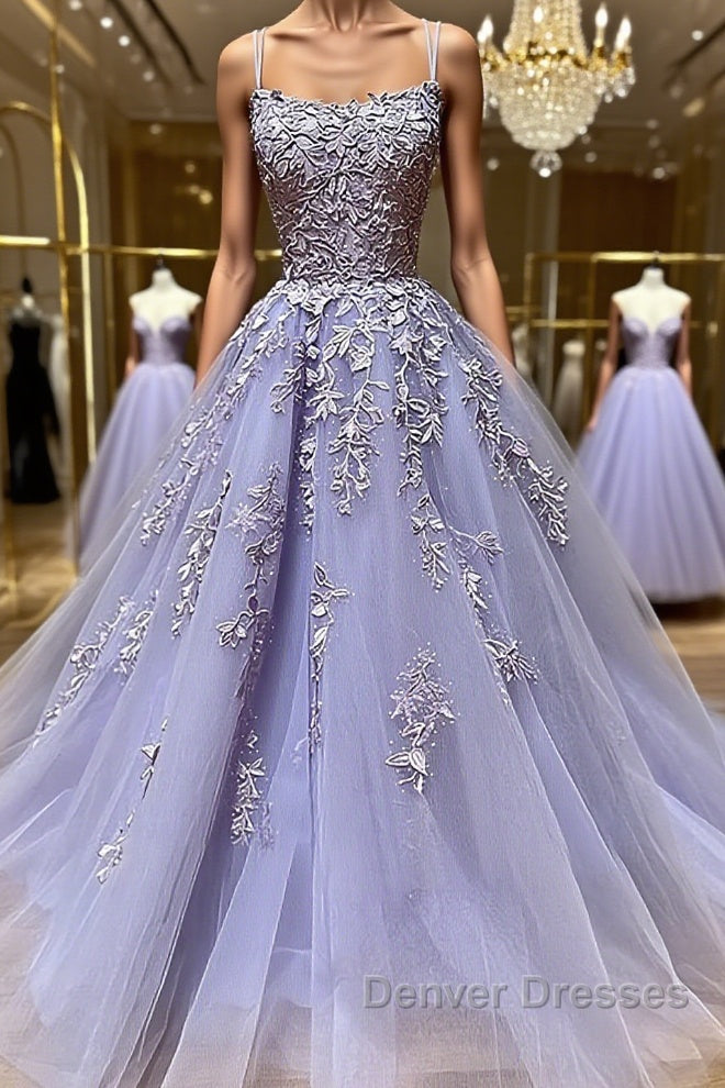 Backless Purple Lace Prom Dress, Open Back Purple Lace Formal Evening Dress