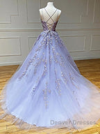 Backless Purple Lace Prom Dress, Open Back Purple Lace Formal Evening Dress