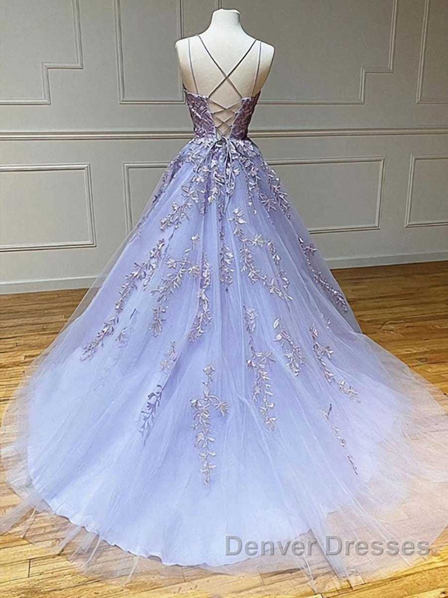 Backless Purple Lace Prom Dress, Open Back Purple Lace Formal Evening Dress