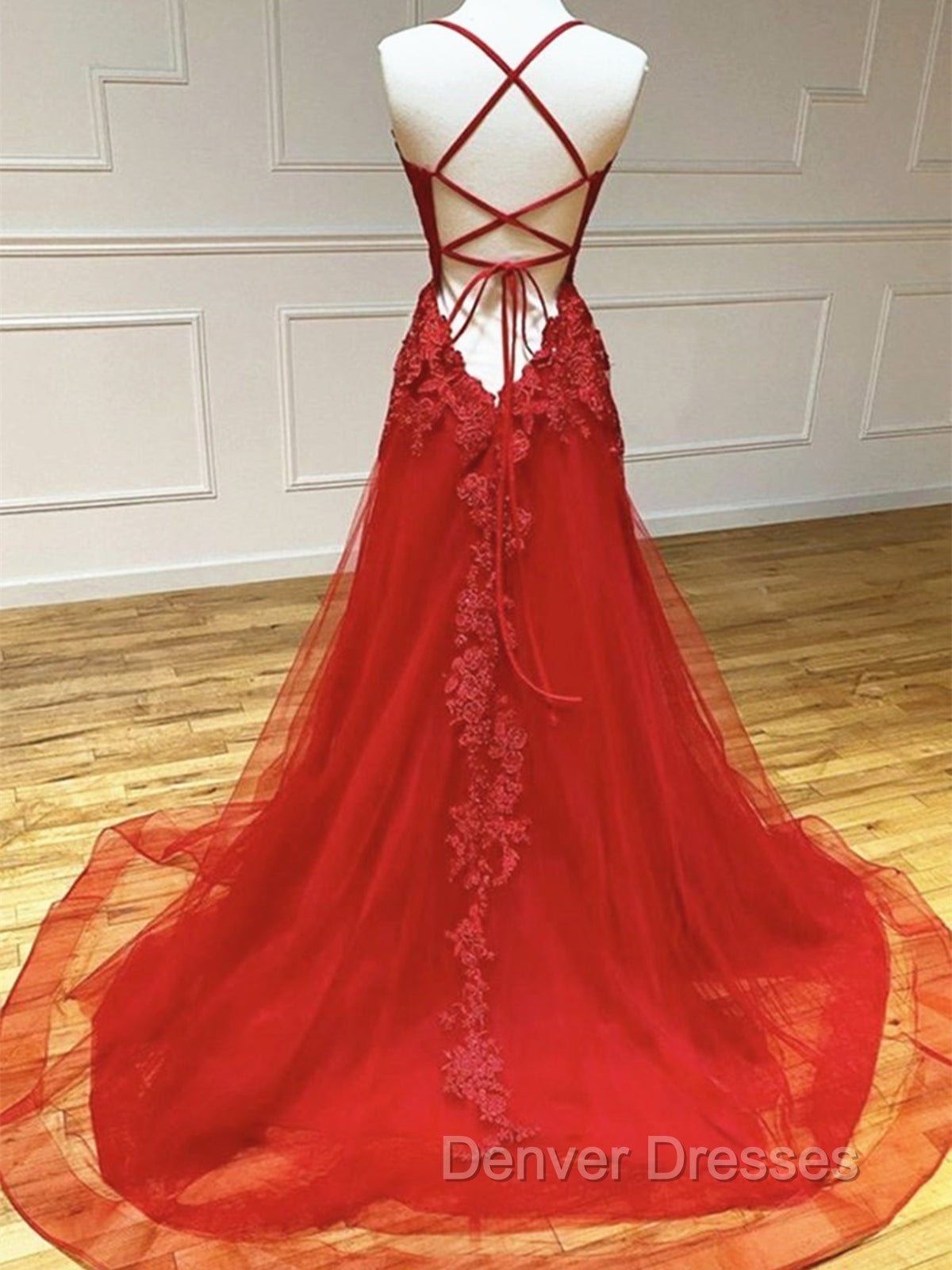 Backless Red Lace Prom Dress, Open Back Red Lace Formal Evening Dress