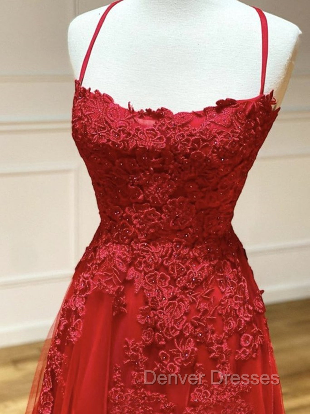 Backless Red Lace Prom Dress, Open Back Red Lace Formal Evening Dress