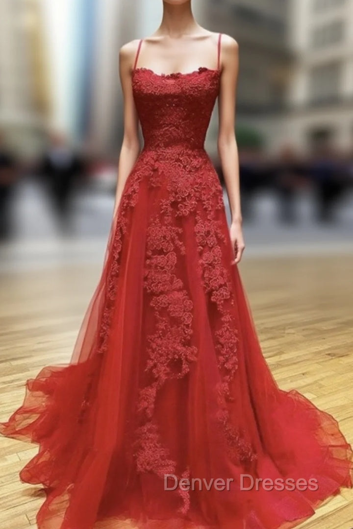 Backless Red Lace Prom Dress, Open Back Red Lace Formal Evening Dress Main image