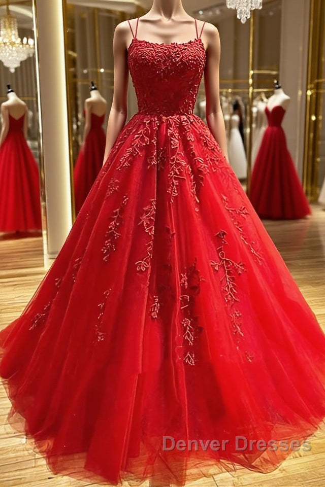 Backless Red Lace Prom Dress, Red Backless Lace Formal Evening Graduation Dress Main image