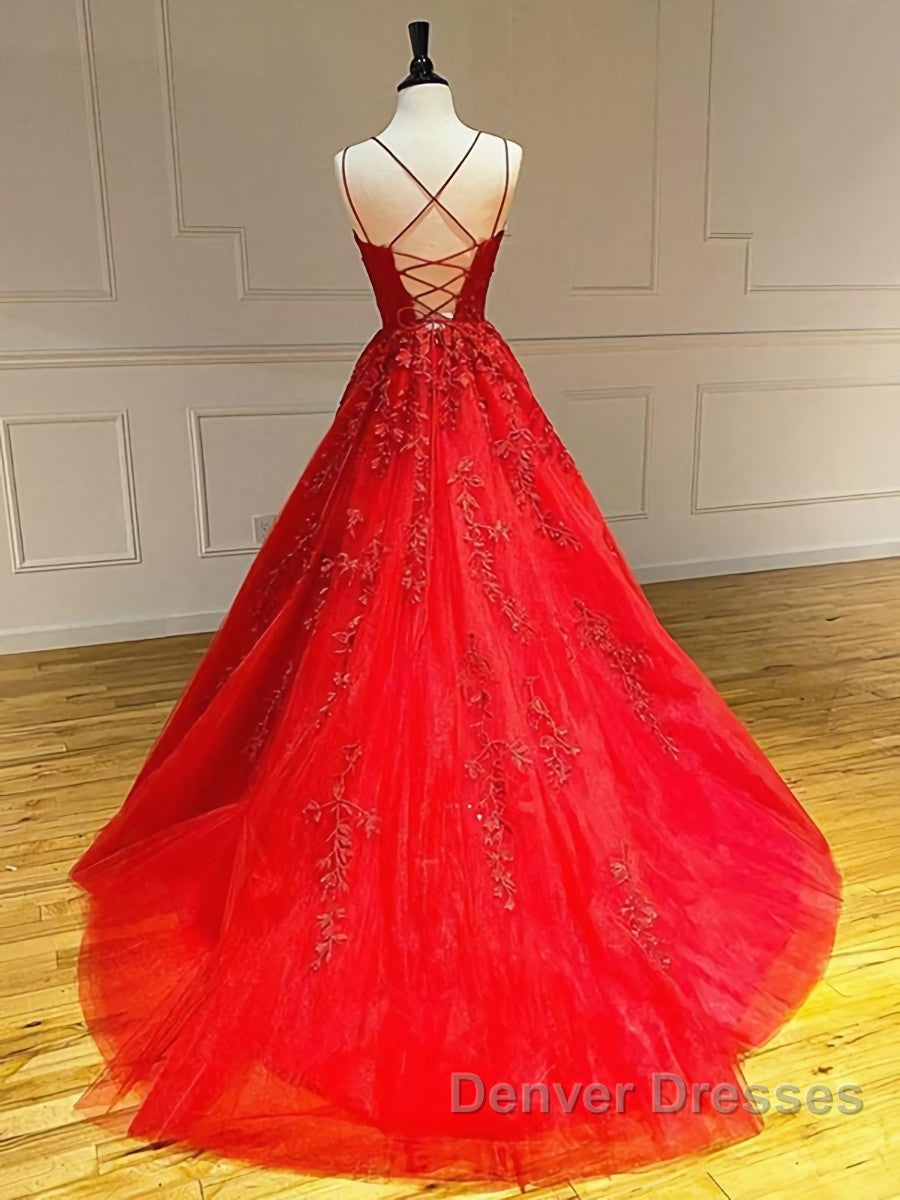 Backless Red Lace Prom Dress, Red Backless Lace Formal Evening Graduation Dress