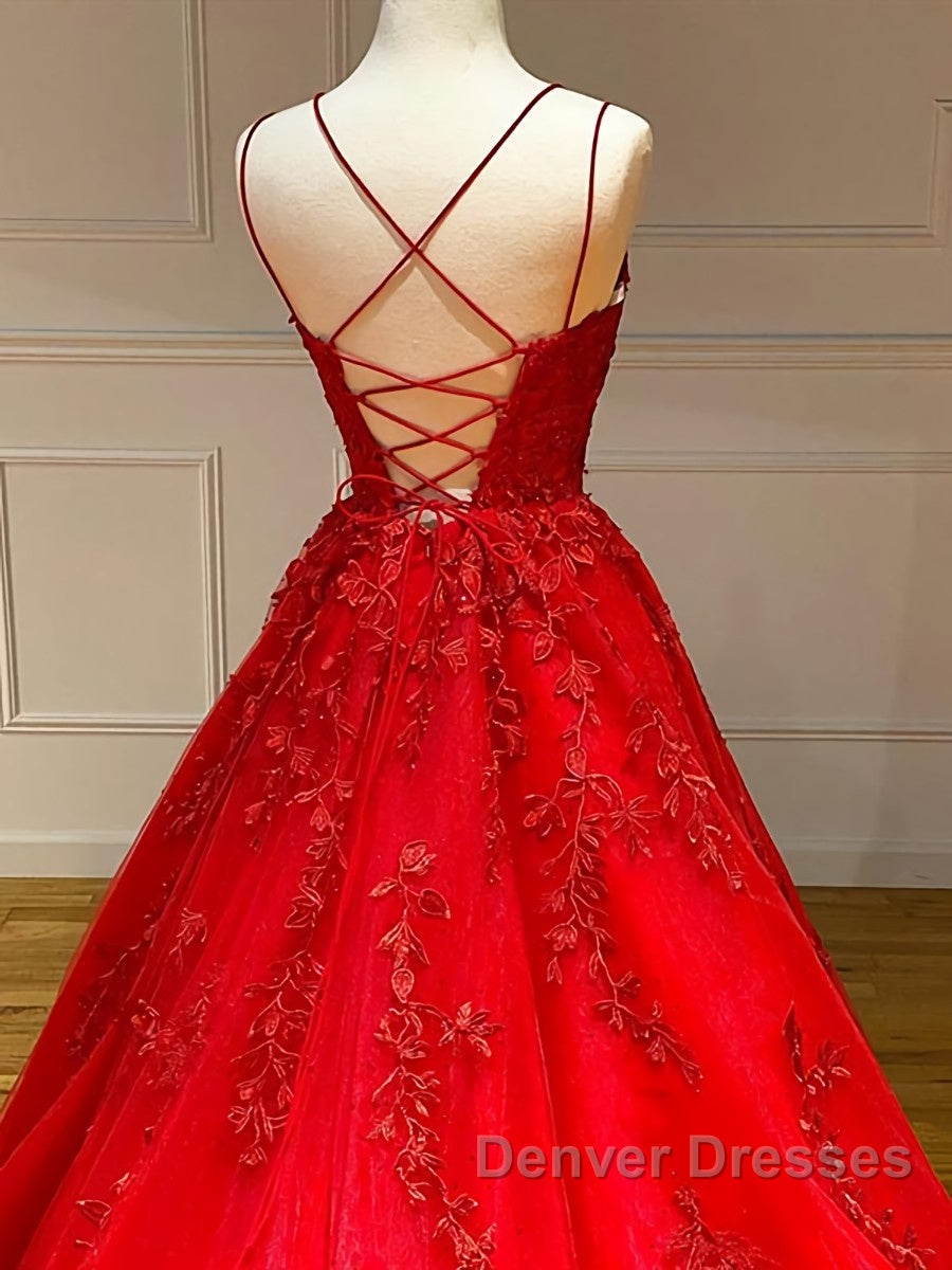 Backless Red Lace Prom Dress, Red Backless Lace Formal Evening Graduation Dress