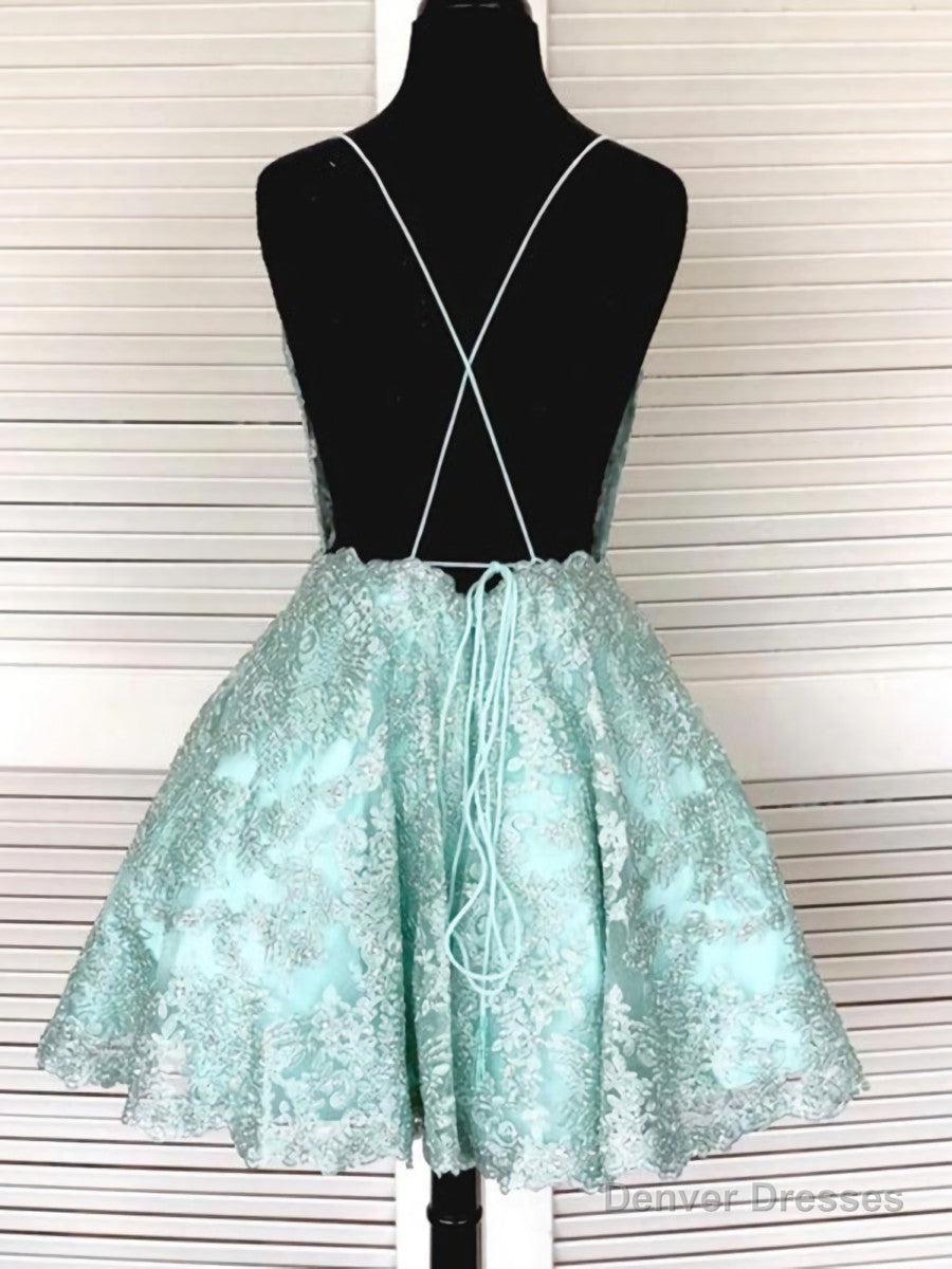 Backless Short Mint Green Lace Prom with Straps,Graduation Homecoming Dresses Secondary image
