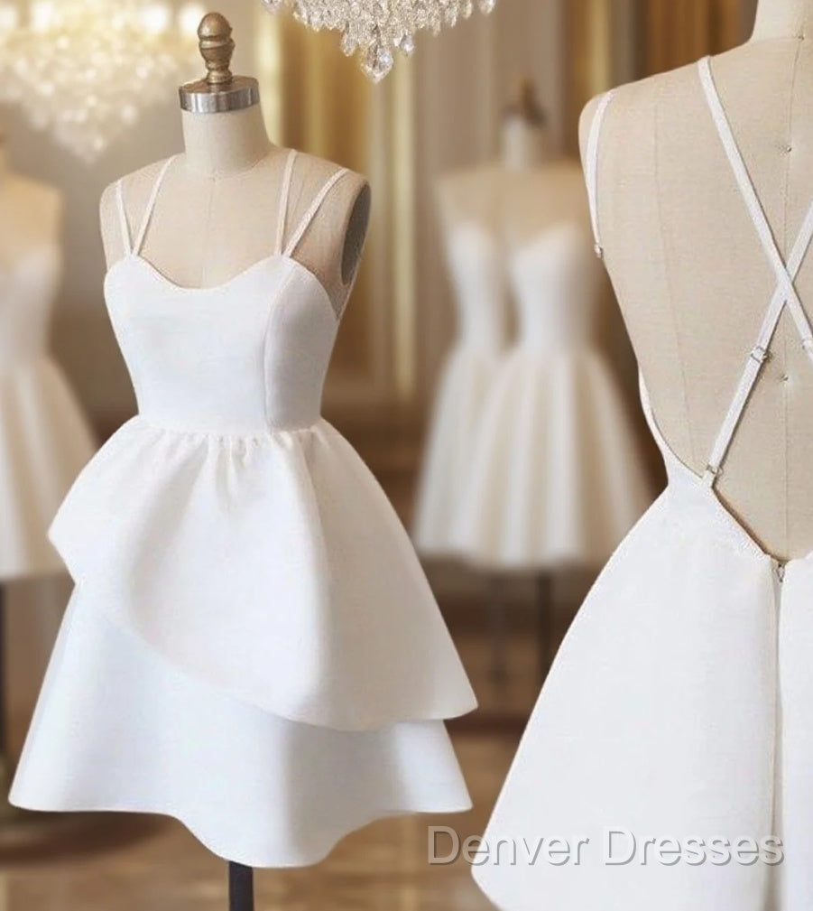 Backless White Homecoming Dress, White Formal Evening Dress Main image