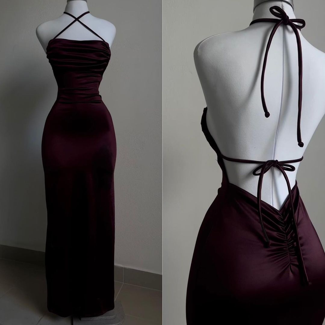 Backless Wine Red Sheath Long Prom Dress Formal Evening Party Dress Main image