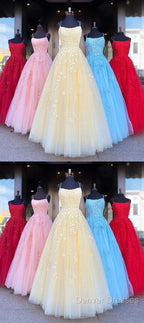 Backless Yellow Pink Blue Red Burgundy Lace Prom Dress, Backless Lace Formal Evening Bridesmaid Dress